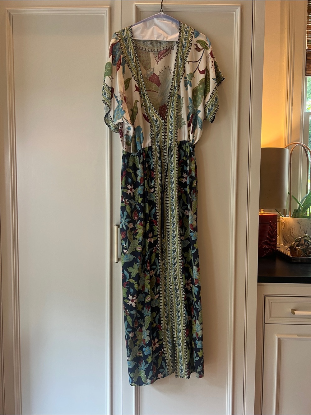 Tory Burch Mixed Floral Maxi Dress in Green, Cream, Navy